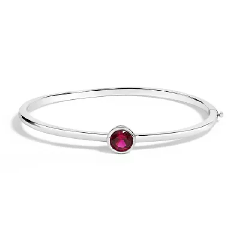 Lab Created Silver 7X7MM Created Red Ruby Solitaire Bangle Bracelet