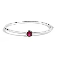 Lab Created Silver 7X7MM Created Red Ruby Solitaire Bangle Bracelet