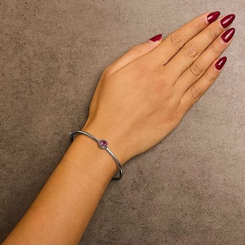 Lab Created Silver 7X7MM Created Red Ruby Solitaire Bangle Bracelet