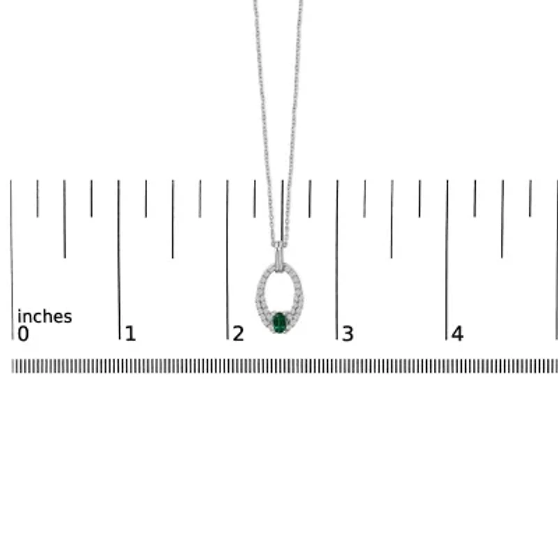 Lab Created Silver Created Green Emerald and White Sapphire Oval Shaped Pendant Necklace