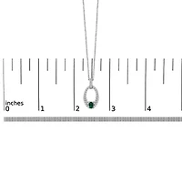Lab Created Silver Created Green Emerald and White Sapphire Oval Shaped Pendant Necklace