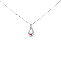 Lab Created Silver Created Red Ruby and White Sapphire Pear Shaped Pendant Necklace - 18" Inches