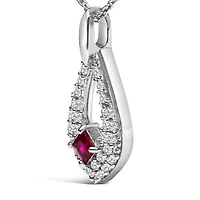 Lab Created Silver Created Red Ruby and White Sapphire Pear Shaped Pendant Necklace - 18" Inches