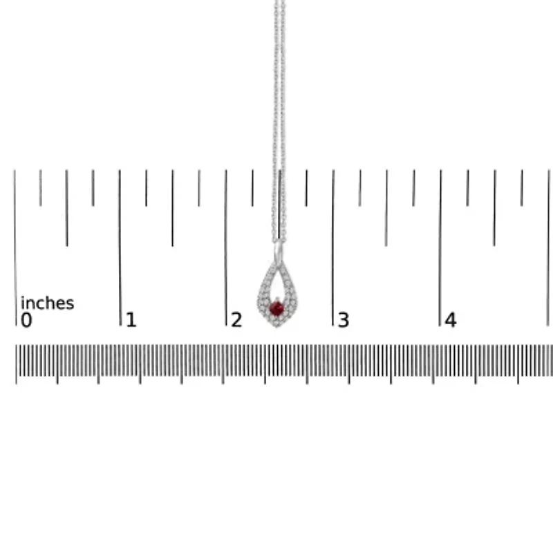 Lab Created Silver Created Red Ruby and White Sapphire Pear Shaped Pendant Necklace - 18" Inches