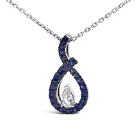 Lab Created Silver Created Blue and White Sapphire Teardrop Shaped Pendant Necklace - 18" Inches