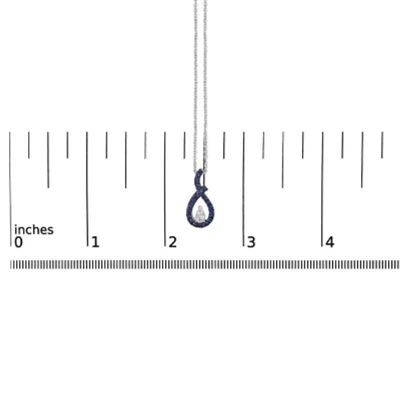 Lab Created Silver Created Blue and White Sapphire Teardrop Shaped Pendant Necklace - 18" Inches