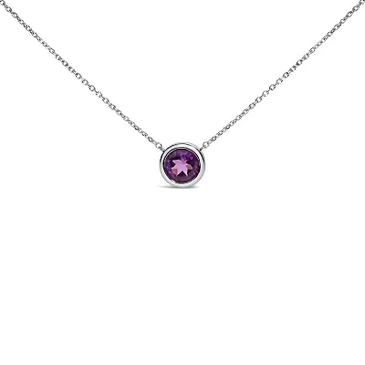 Lab Created Silver 7MM Bezel Set Created Purple Amethyst Pendant Necklace - 18" Inches