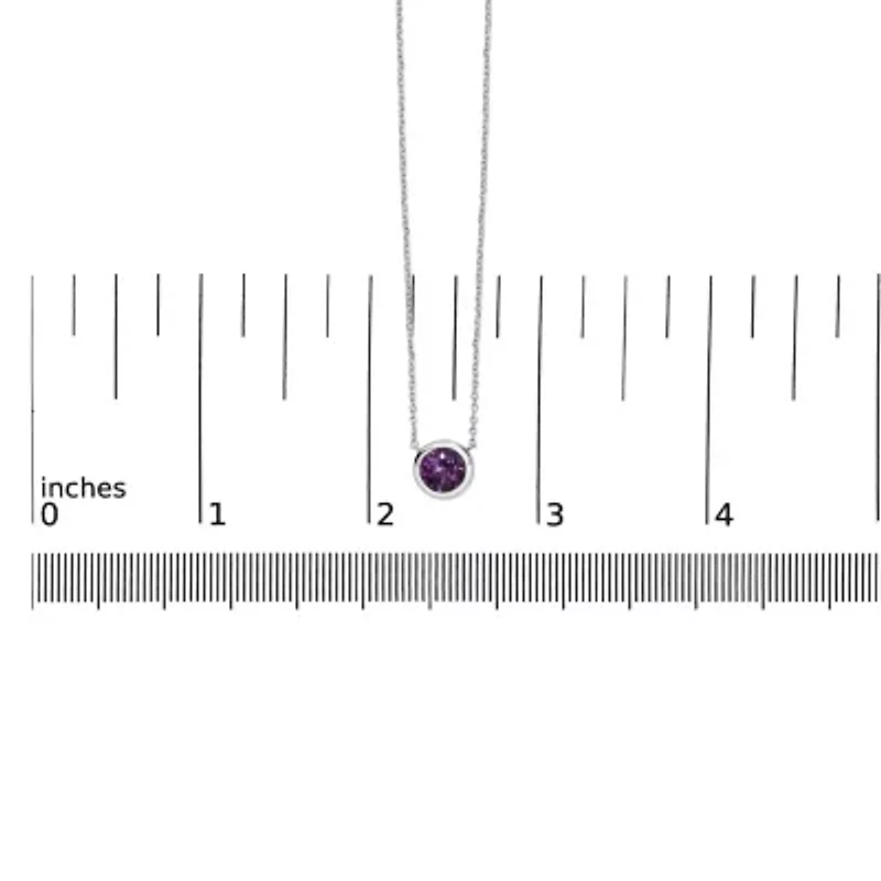 Lab Created Silver 7MM Bezel Set Created Purple Amethyst Pendant Necklace - 18" Inches