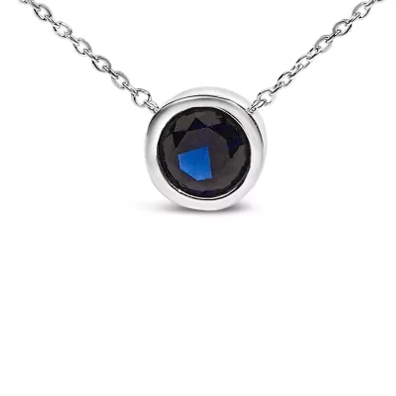 Lab Created Silver 7MM Bezel Set Created Sapphire Pendant Necklace