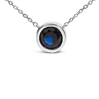 Lab Created Silver 7MM Bezel Set Created Sapphire Pendant Necklace