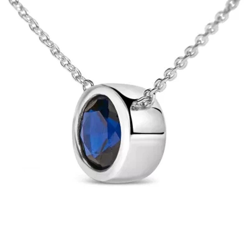 Lab Created Silver 7MM Bezel Set Created Sapphire Pendant Necklace