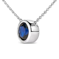 Lab Created Silver 7MM Bezel Set Created Sapphire Pendant Necklace