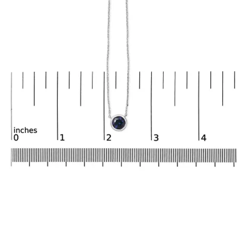 Lab Created Silver 7MM Bezel Set Created Sapphire Pendant Necklace