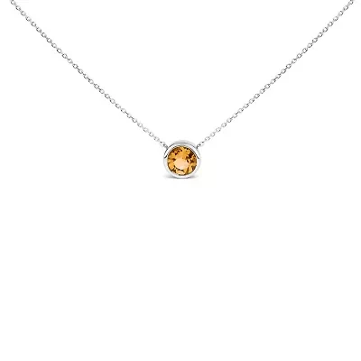 Lab Created Silver 7MM Bezel Set Created Yellow Citrine Pendant Necklace - 18" Inches
