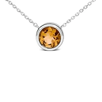 Lab Created Silver 7MM Bezel Set Created Yellow Citrine Pendant Necklace - 18" Inches