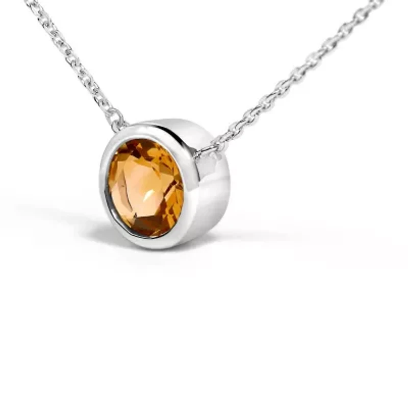 Lab Created Silver 7MM Bezel Set Created Yellow Citrine Pendant Necklace - 18" Inches