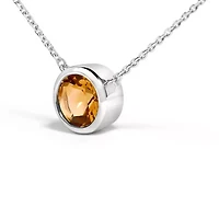 Lab Created Silver 7MM Bezel Set Created Yellow Citrine Pendant Necklace - 18" Inches