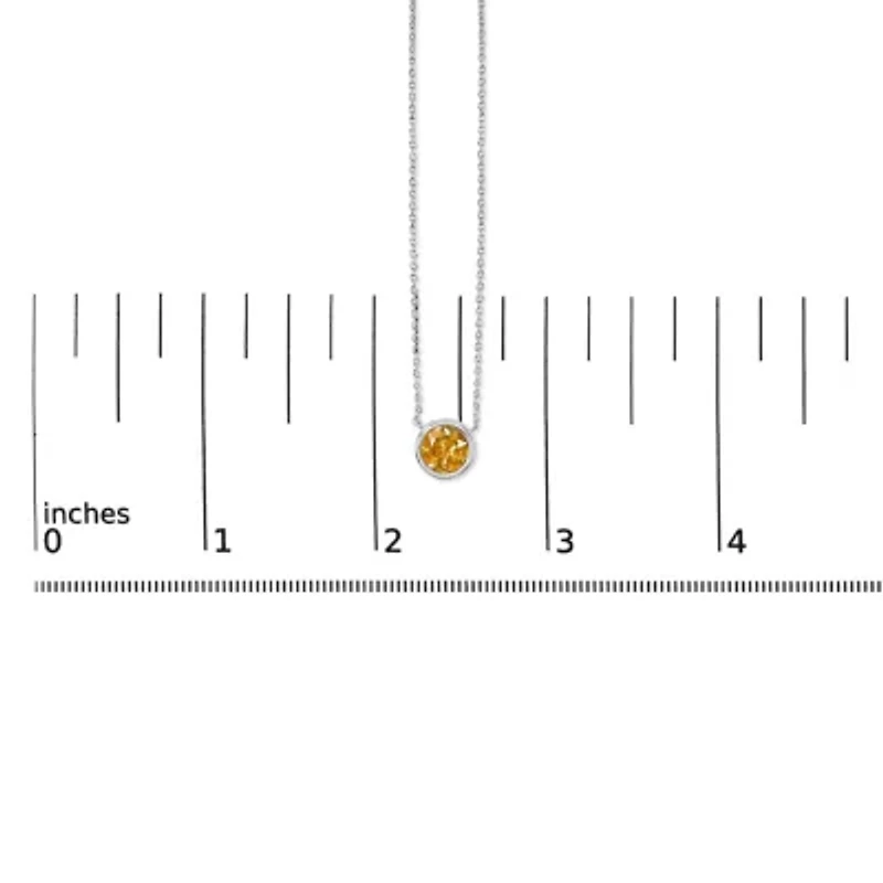 Lab Created Silver 7MM Bezel Set Created Yellow Citrine Pendant Necklace - 18" Inches