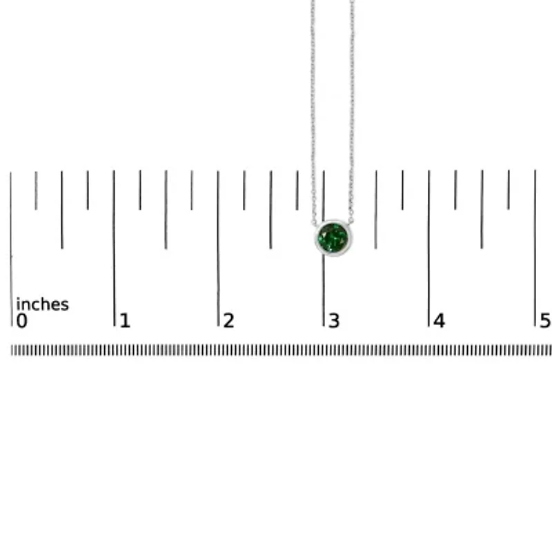 Lab Created Silver 7MM Bezel Set Created Green Emerald Pendant Necklace - 18" Inches