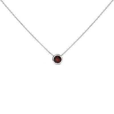 Lab Created .925 Sterling Silver 7MM Bezel Set Created Red Garnet Pendant Necklace - 18" Inches