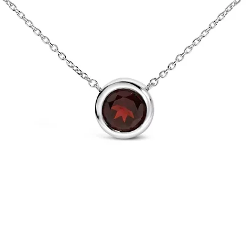 Lab Created .925 Sterling Silver 7MM Bezel Set Created Red Garnet Pendant Necklace - 18" Inches