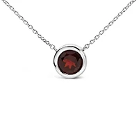 Lab Created .925 Sterling Silver 7MM Bezel Set Created Red Garnet Pendant Necklace - 18" Inches