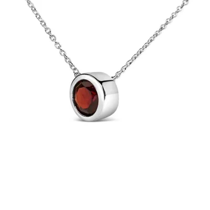 Lab Created .925 Sterling Silver 7MM Bezel Set Created Red Garnet Pendant Necklace - 18" Inches