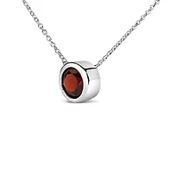 Lab Created .925 Sterling Silver 7MM Bezel Set Created Red Garnet Pendant Necklace - 18" Inches