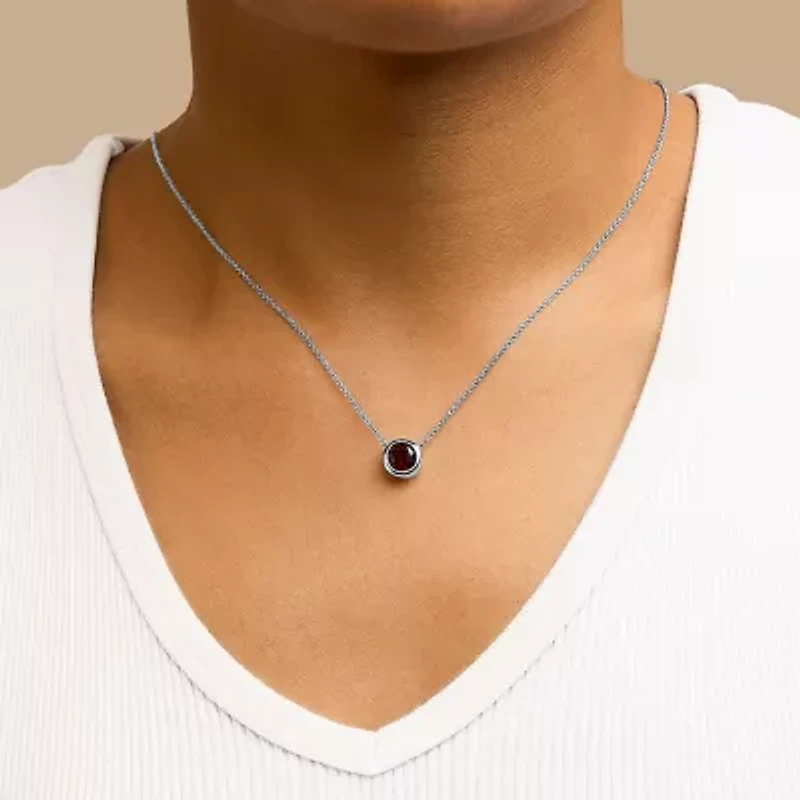 Lab Created .925 Sterling Silver 7MM Bezel Set Created Red Garnet Pendant Necklace - 18" Inches