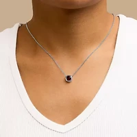 Lab Created .925 Sterling Silver 7MM Bezel Set Created Red Garnet Pendant Necklace - 18" Inches