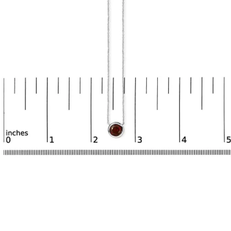 Lab Created .925 Sterling Silver 7MM Bezel Set Created Red Garnet Pendant Necklace - 18" Inches