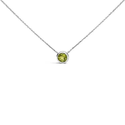 Lab Created Silver 7MM Bezel Set Created Green Peridot Pendant Necklace - 18" Inches