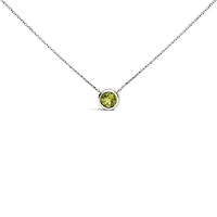 Lab Created Silver 7MM Bezel Set Created Green Peridot Pendant Necklace - 18" Inches