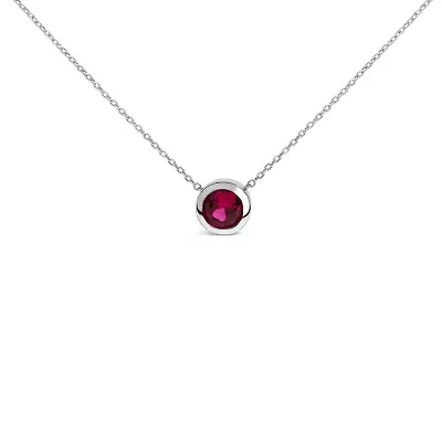 Lab Created .925 Sterling Silver 7MM Bezel Set Created Red Ruby Pendant Necklace - 18" Inches