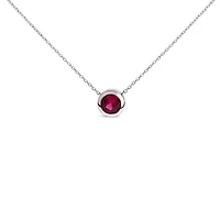 Lab Created .925 Sterling Silver 7MM Bezel Set Created Red Ruby Pendant Necklace - 18" Inches