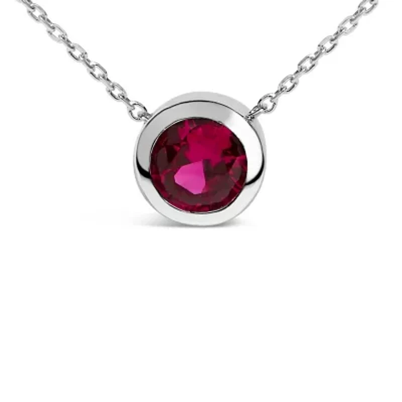 Lab Created .925 Sterling Silver 7MM Bezel Set Created Red Ruby Pendant Necklace - 18" Inches