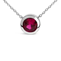 Lab Created .925 Sterling Silver 7MM Bezel Set Created Red Ruby Pendant Necklace - 18" Inches