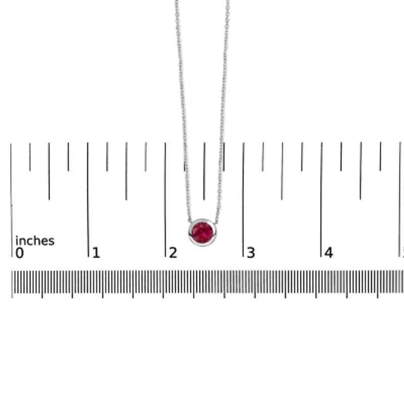 Lab Created .925 Sterling Silver 7MM Bezel Set Created Red Ruby Pendant Necklace - 18" Inches