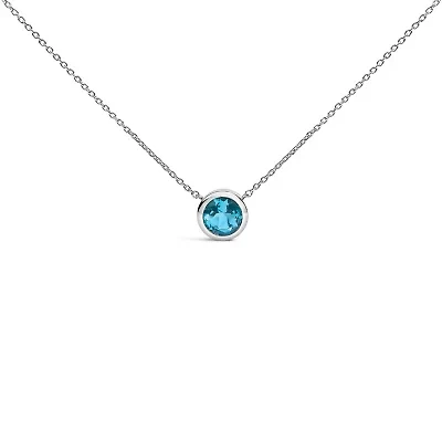 Lab Created .925 Sterling Silver 7MM Bezel Set Created Blue Topaz Pendant Necklace - 18" Inches