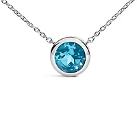 Lab Created .925 Sterling Silver 7MM Bezel Set Created Blue Topaz Pendant Necklace - 18" Inches
