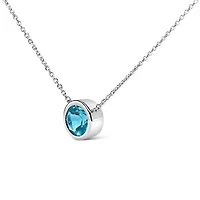 Lab Created .925 Sterling Silver 7MM Bezel Set Created Blue Topaz Pendant Necklace - 18" Inches