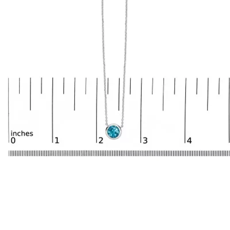 Lab Created .925 Sterling Silver 7MM Bezel Set Created Blue Topaz Pendant Necklace - 18" Inches