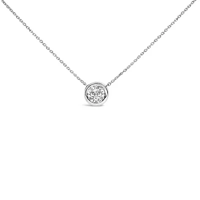 Lab Created Silver 7MM Bezel Set Created White Sapphire Pendant Necklace - 18" Inches