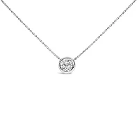 Lab Created Silver 7MM Bezel Set Created White Sapphire Pendant Necklace - 18" Inches