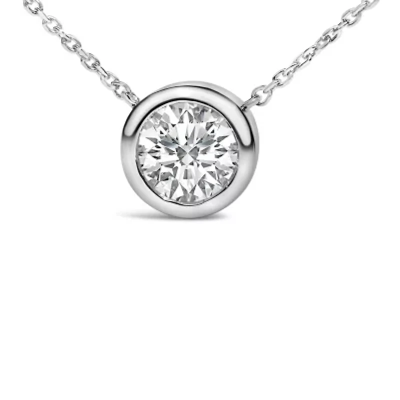Lab Created Silver 7MM Bezel Set Created White Sapphire Pendant Necklace - 18" Inches
