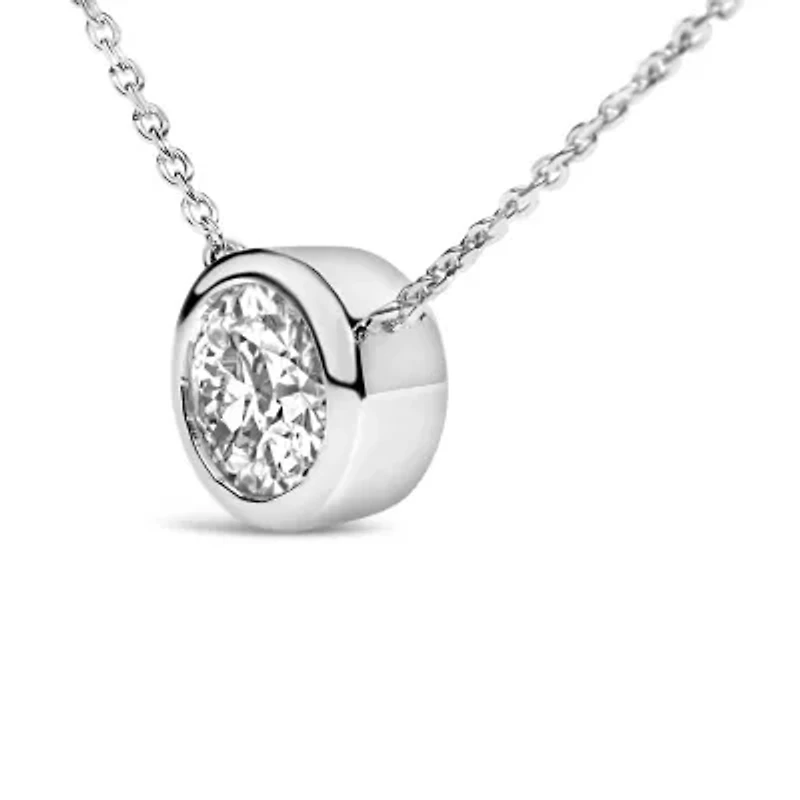 Lab Created Silver 7MM Bezel Set Created White Sapphire Pendant Necklace - 18" Inches