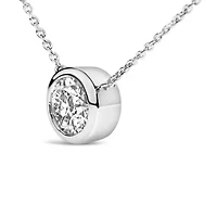 Lab Created Silver 7MM Bezel Set Created White Sapphire Pendant Necklace - 18" Inches