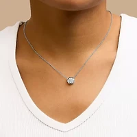 Lab Created Silver 7MM Bezel Set Created White Sapphire Pendant Necklace - 18" Inches