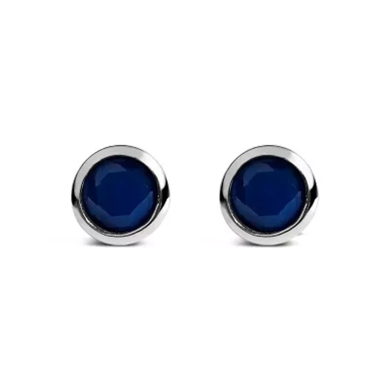 Silver 6MM Bezel Created Blue Sapphire Solitaire Stud Earrings