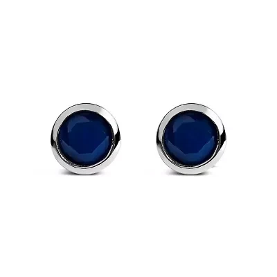 Silver 6MM Bezel Created Blue Sapphire Solitaire Stud Earrings